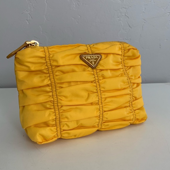 Prada Handbags - Auth PRADA Yellow Nylon Cosmetic Bag
